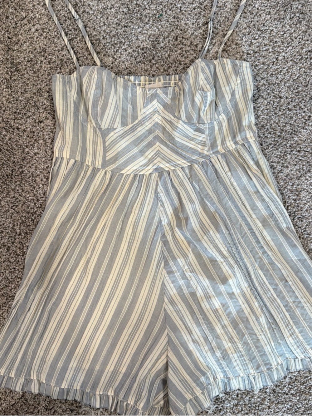 Urban Outfitters Striped Smocked Waist Dress in Blueish Gray and Cream